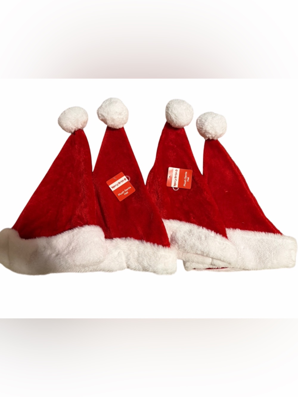 Plush Santa Hats with Pom-Poms - Red & White (4 Pack)